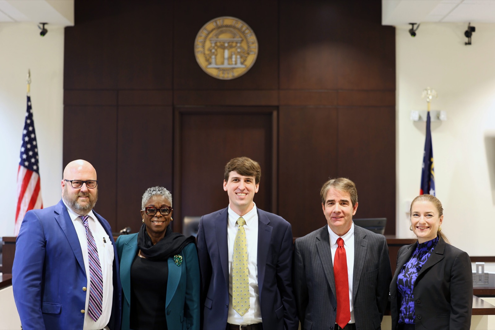 (l-r) David Winheim, Southwestern Circuit Public Defender, Omotayo Alli, Executive Director of the Georgia Public Defender Council, Kyle Hollomon, Cordele Circuit Public Defender, Clay Tapley, Dublin Circuit Public Defender, Natalie Glaser, Chief Legal Officer, Georgia Public Defender Council